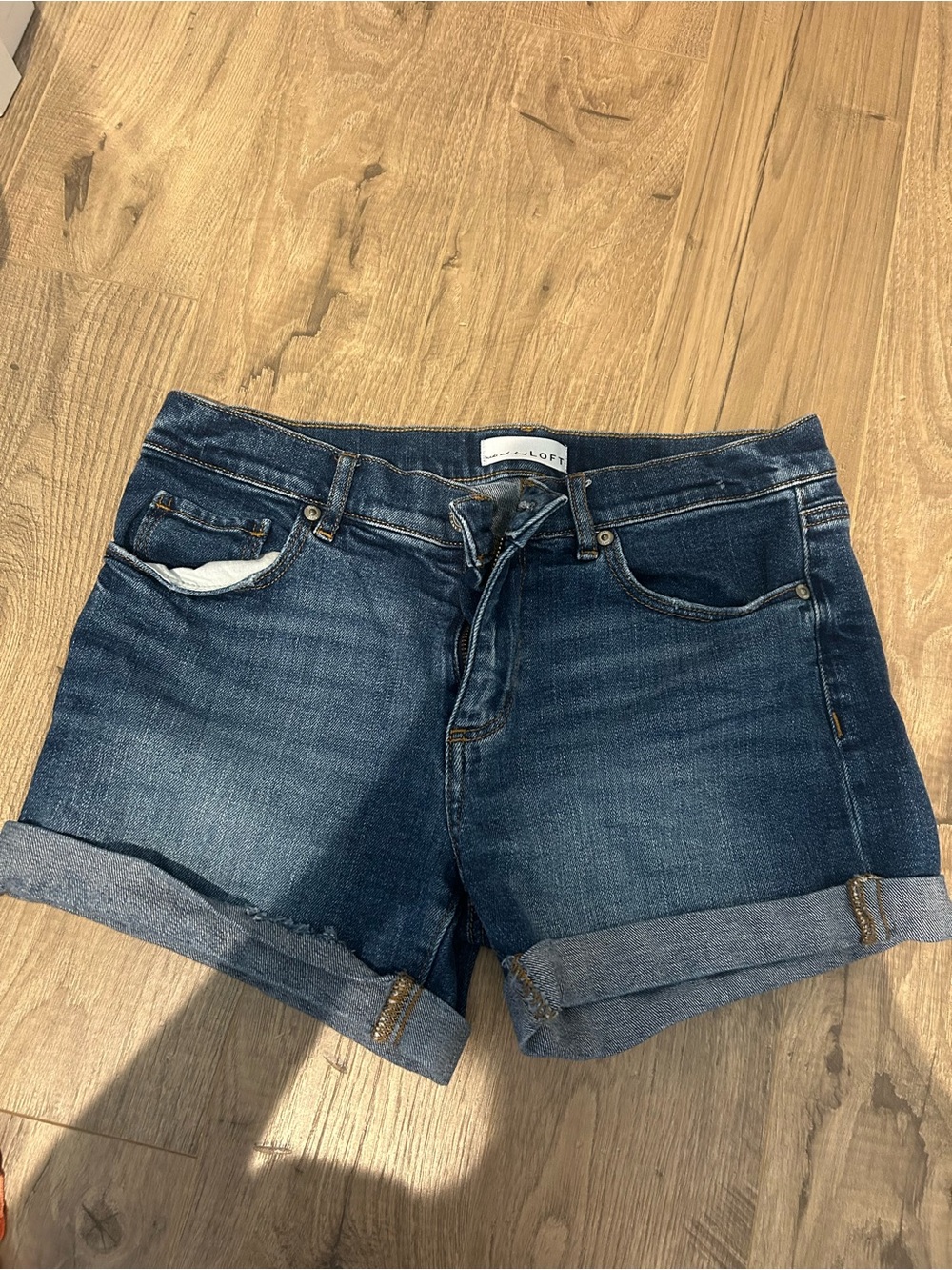 LOFT Dark Blue Rolled Cuff Denim Shorts